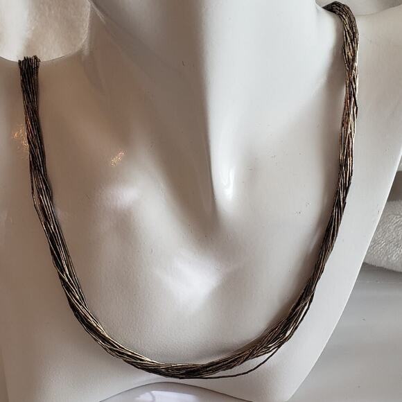 Liquid Silver 16 Strand Necklace, Southwestern Stamped Sterling 925 - Picture 2 of 8